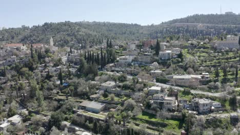 ein karem aerial view, village almond trees, jerusalem