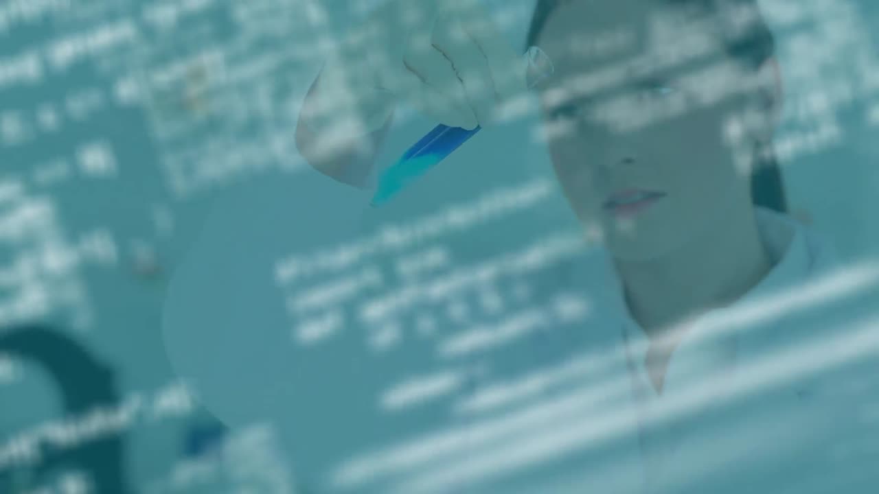 표본을 가진 백인 여성 실험실 노동자에 대한 데이터 처리 애니메이션