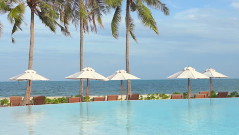 the view from the hotel infinity pool across the beach and to the ocean horizon