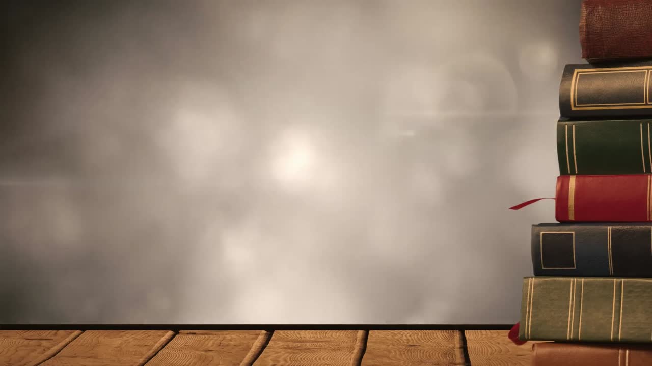 animación de una pila de libros con espacio de copia sobre luces brillantes
