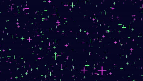 cielo nocturno adornado con una cruz celestial de vibrantes estrellas verdes y púrpuras
