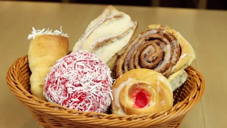 basket with sweet bread turning on turntable