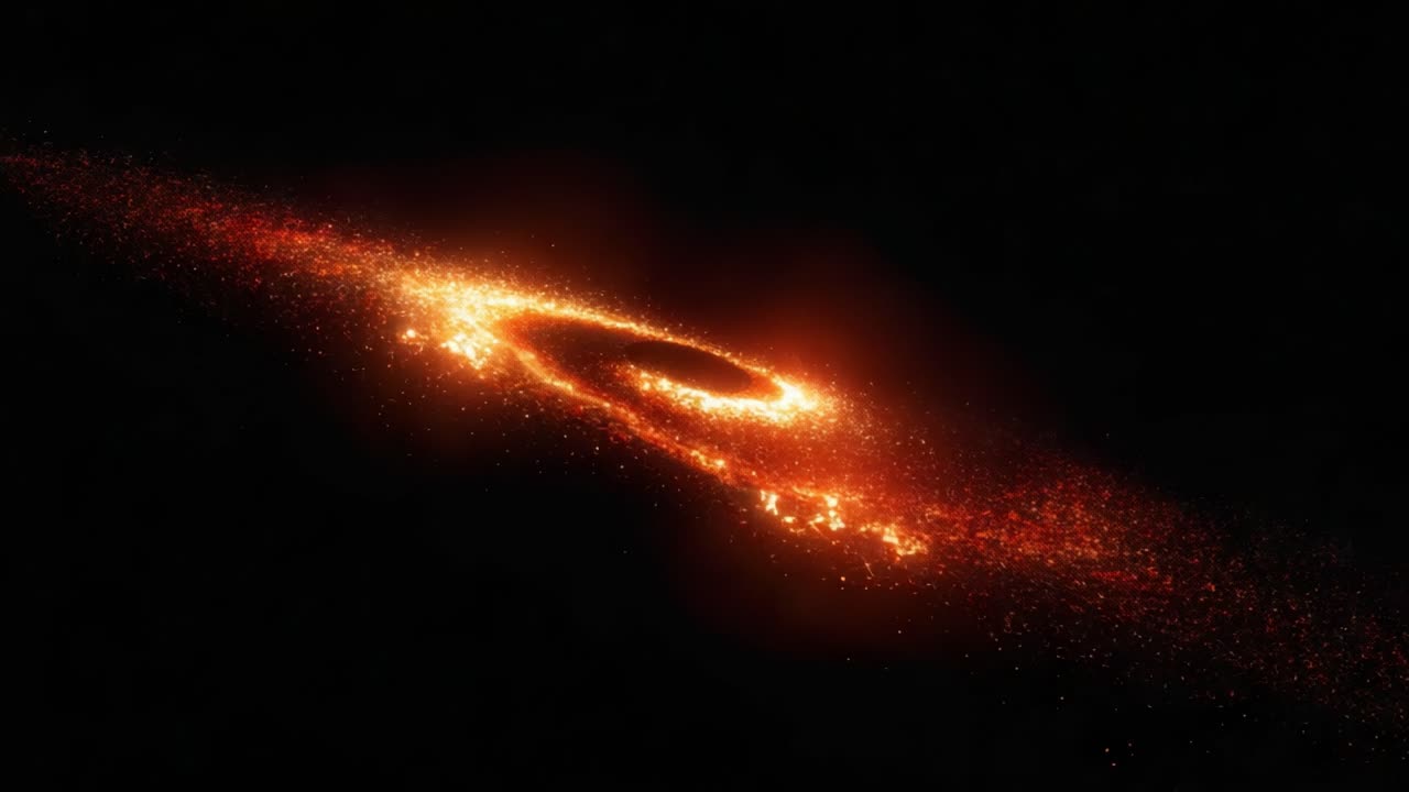 A Mesmerizing Cosmic Dance: The Glimmering Spiral of Galactic Dust Emitting Fiery Hues Against the Dark Void of Space