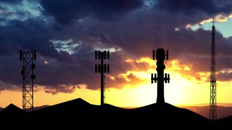 sunset at telecommunication tower.