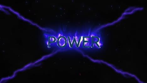 animation of power text over lightnings on black background