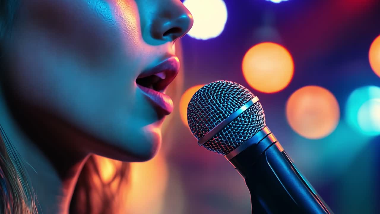 Singer performing on stage with a microphone