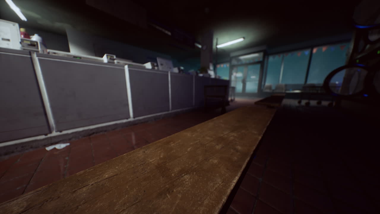 lavandería vacía con un banco de madera