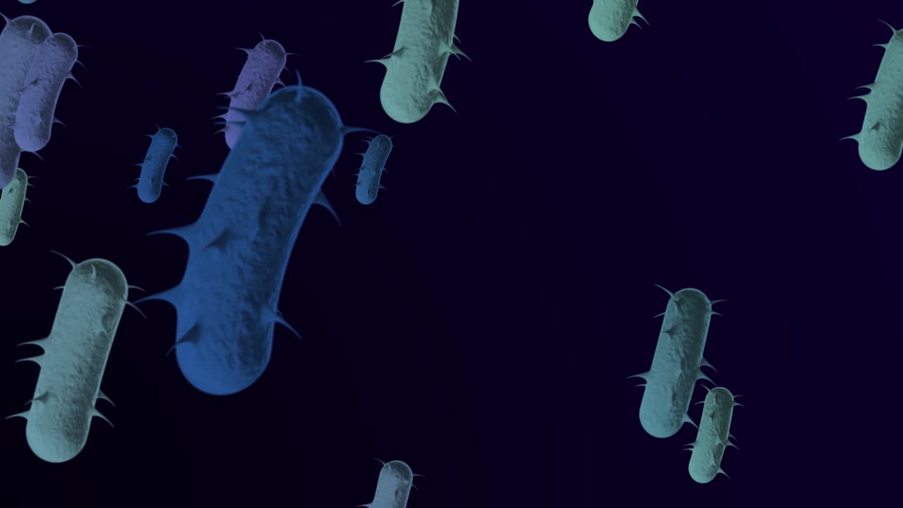 4k bacterias microscópicas antecedentes médicos - bucle, bacteria bucleable - flotación de bacterias e. coli - bacteria - animación en 3d de bacrerium. espirilla - bacterias de primer plano - color azul