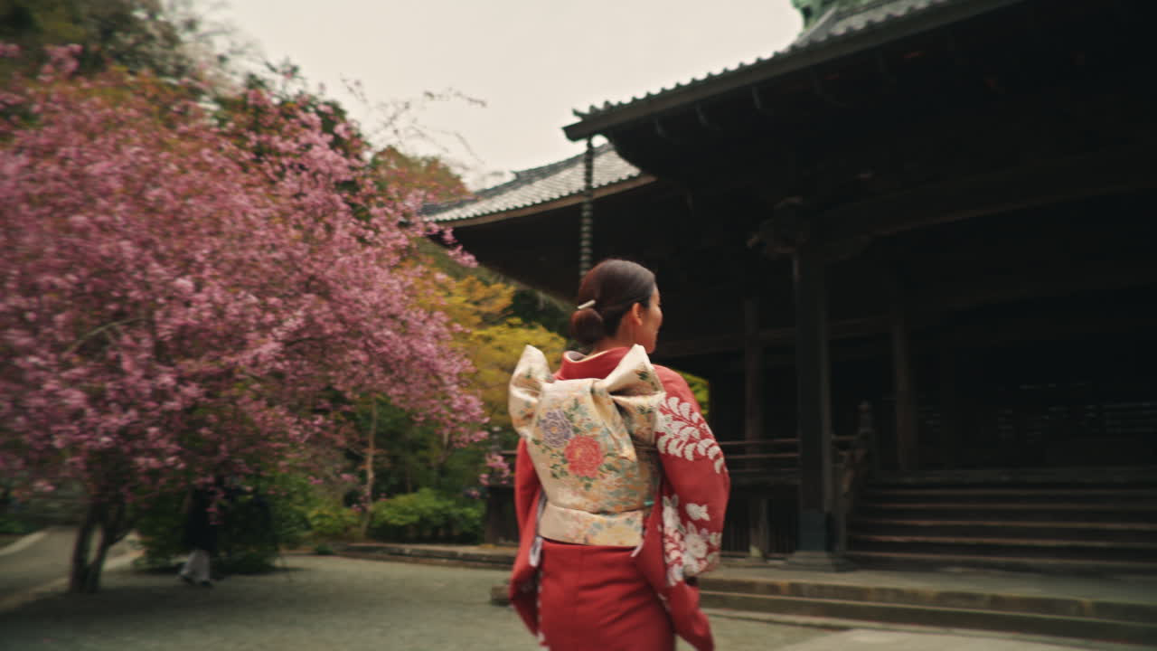 Woman in Kimono at Temple
