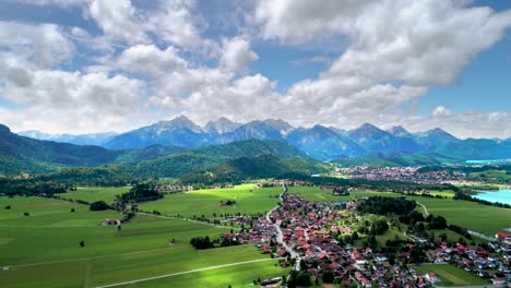 panorama from the air forggensee and schwangau, germany, bavaria