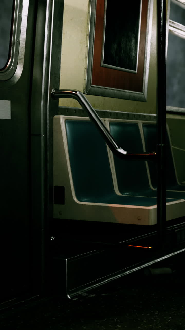 Primo piano dell'interno di un vagone della metropolitana.