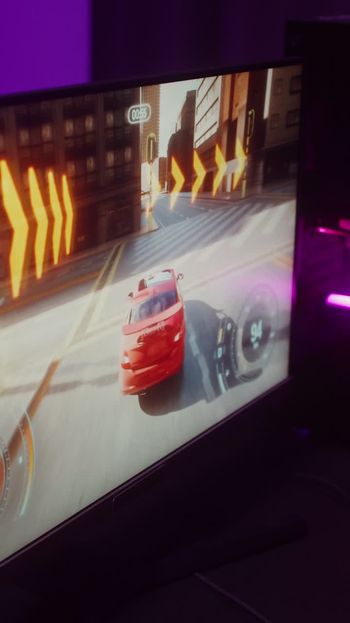 Gaming PC with car racing game on screen