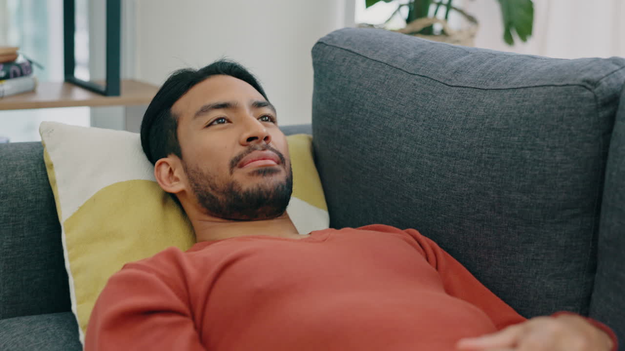 feliz, perezoso y relajado, un hombre en un sofá en la vida