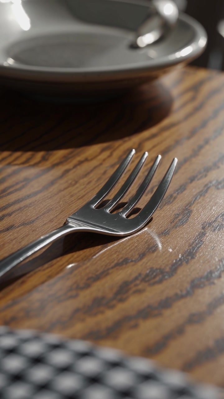 Close-up of a Silver Fork on a Wooden Table