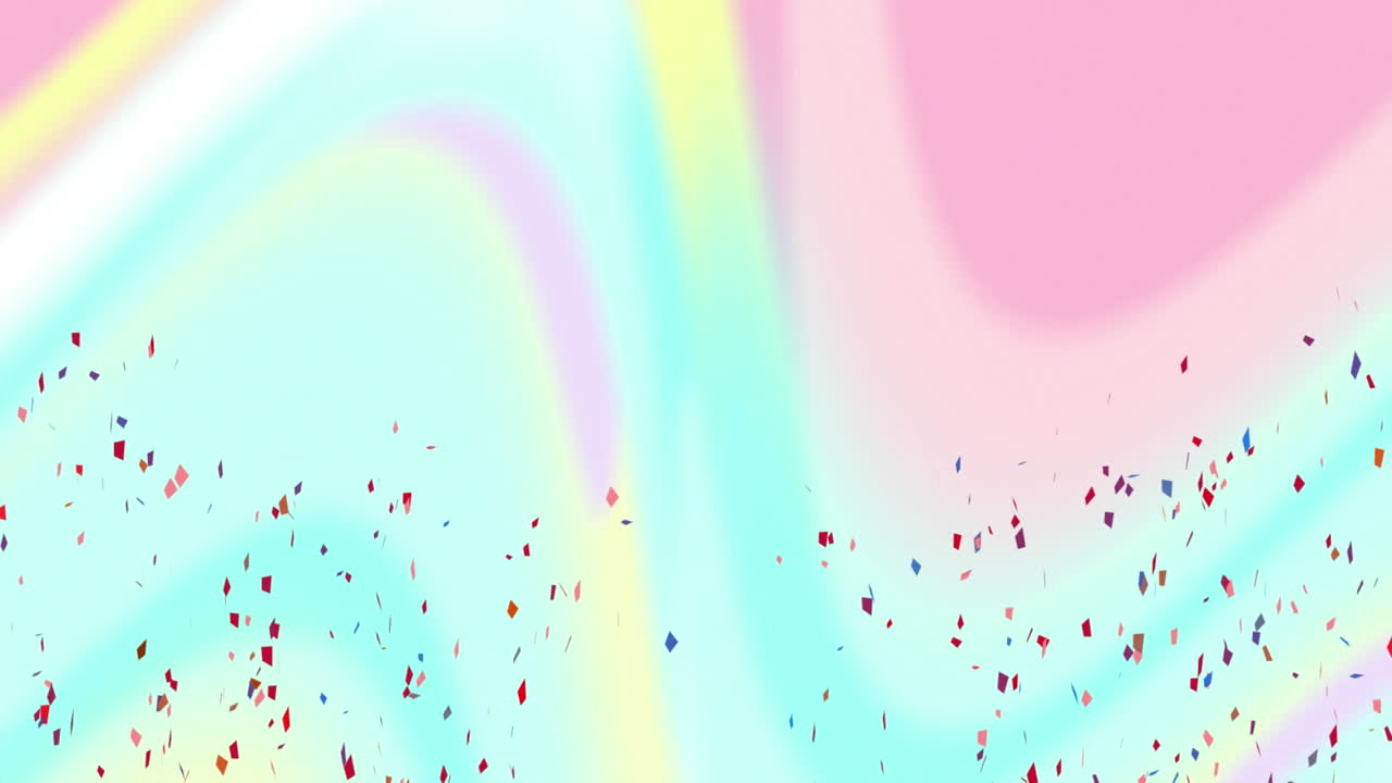 파스텔색 배경 위에 떨어지는 콘페티의 애니메이션