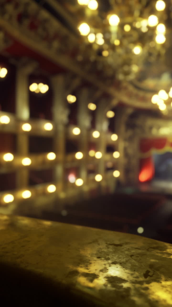 Elegant theater interior with ornate details and warm lighting at evening event