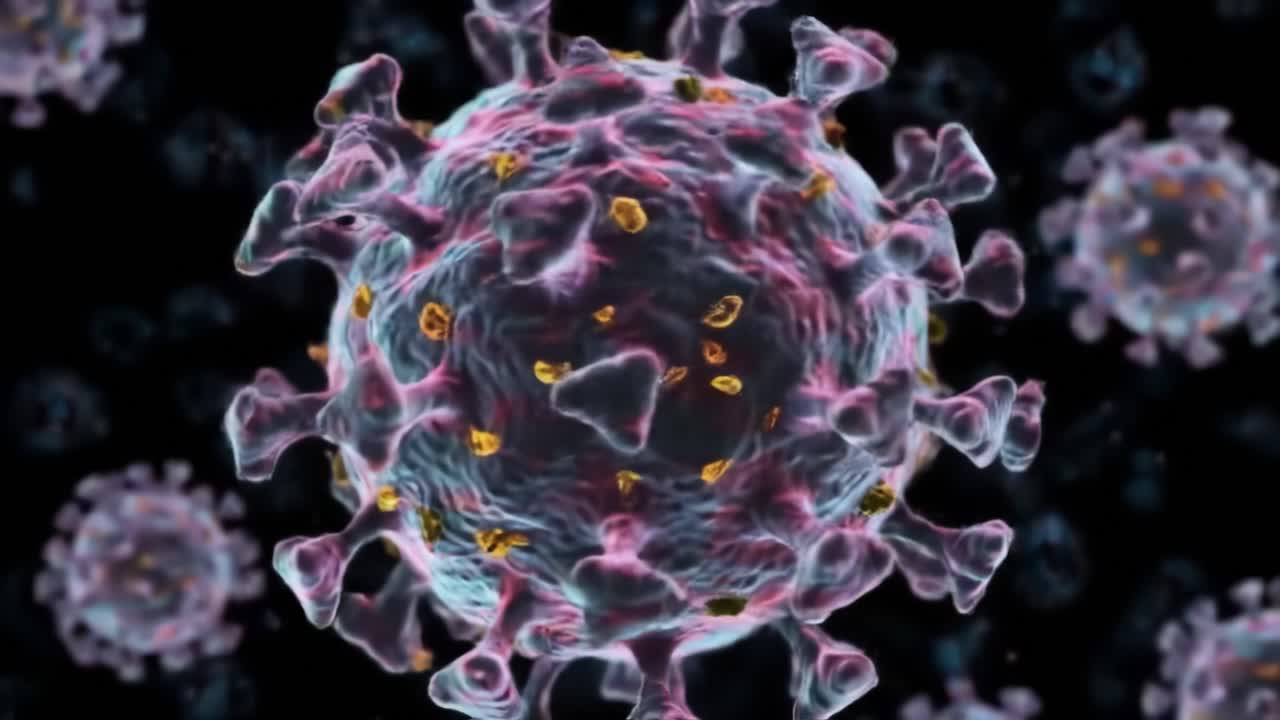 Microscopic Analysis of Viral Particles: Detailed Visualization of a Virus Exhibiting Unique Structural Features and Surface Proteins