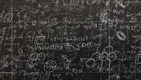 animating complex scientific formulas and chemical structures on blackboard background