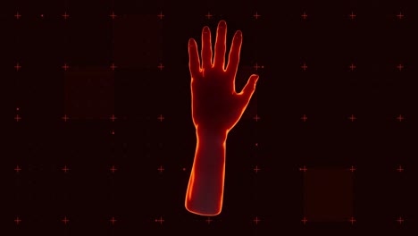 animación de una mano holográfica sobre un fondo negro