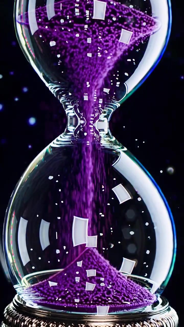 Hourglass with Shifting Blue and Purple Sand Transitioning to Gold