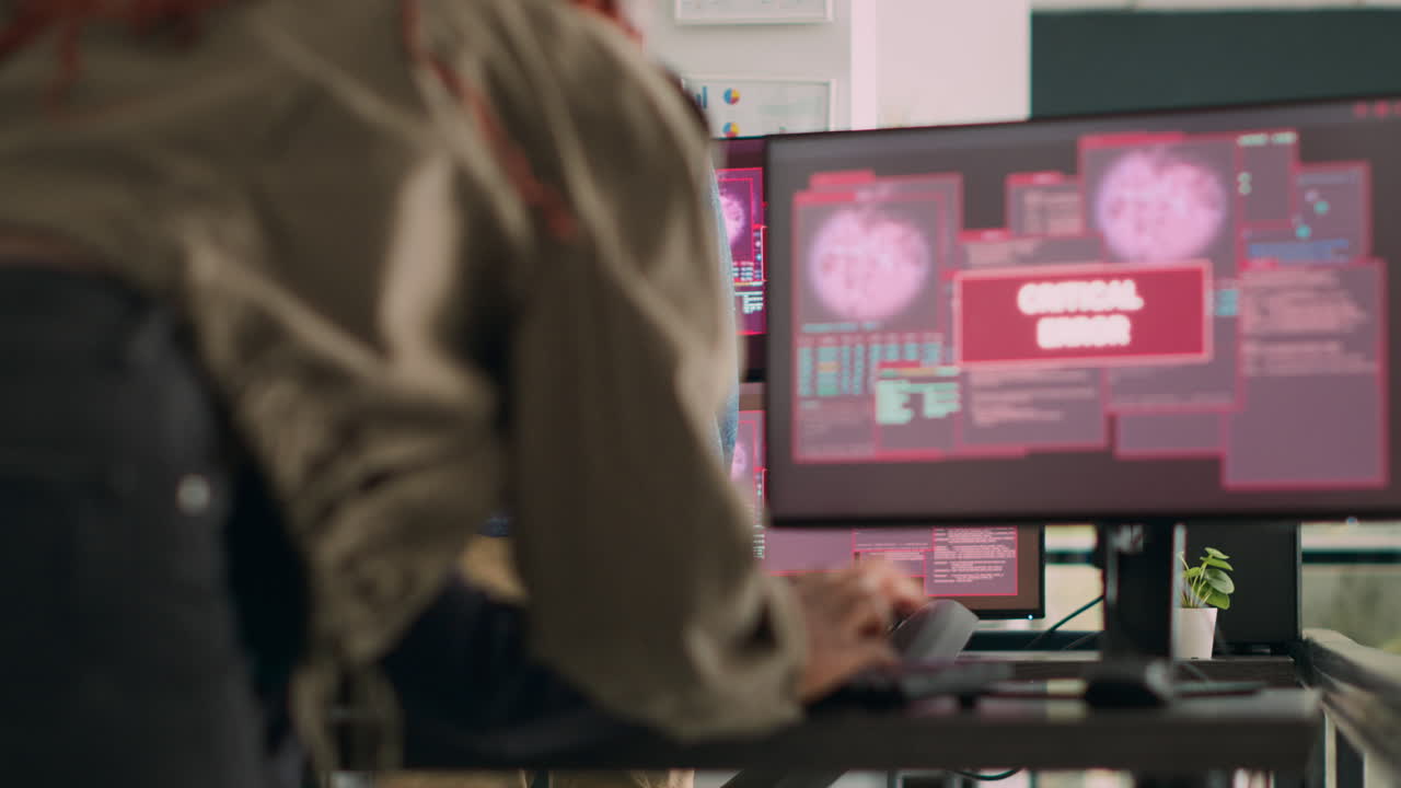 Team of software developers dealing with security breach and hacked it system