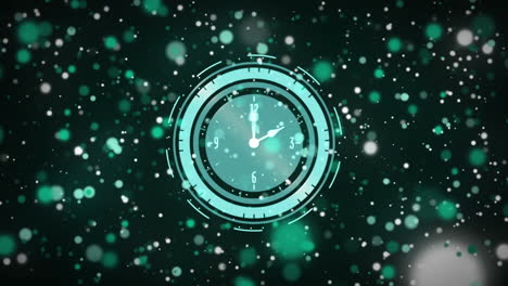 animación de un reloj que se mueve sobre puntos brillantes sobre un fondo negro