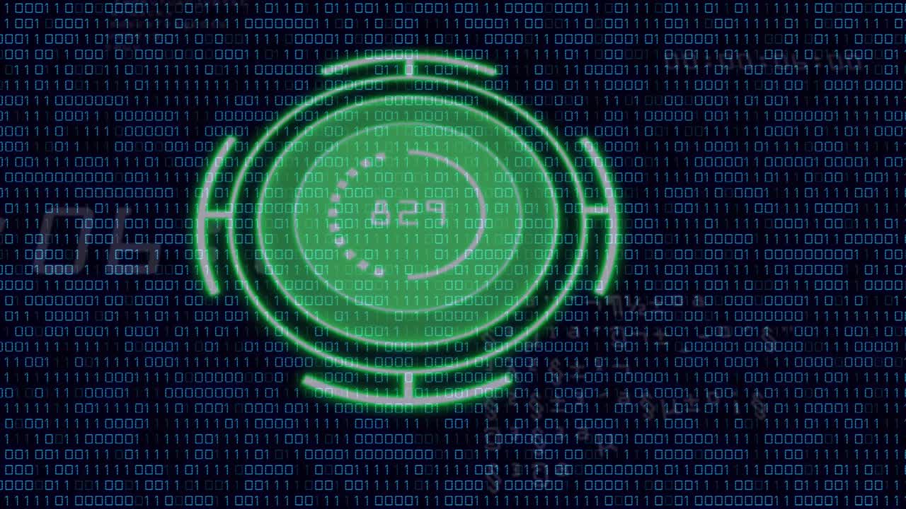 Animation of green circle with numbers over binary code