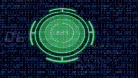 animación de círculo verde con números sobre código binario
