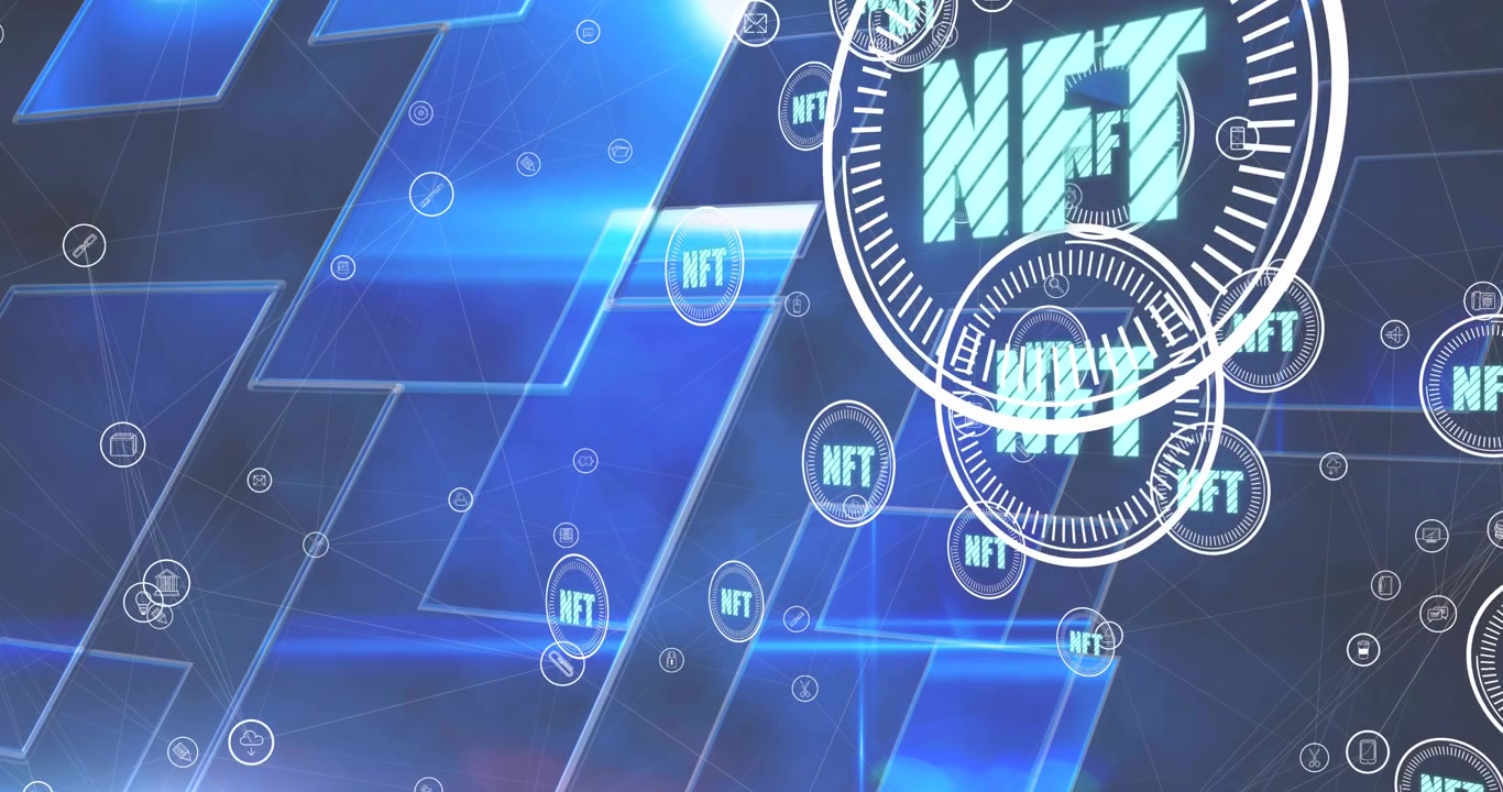 Animazione dell'elaborazione dati su una rete di connessioni e forme
