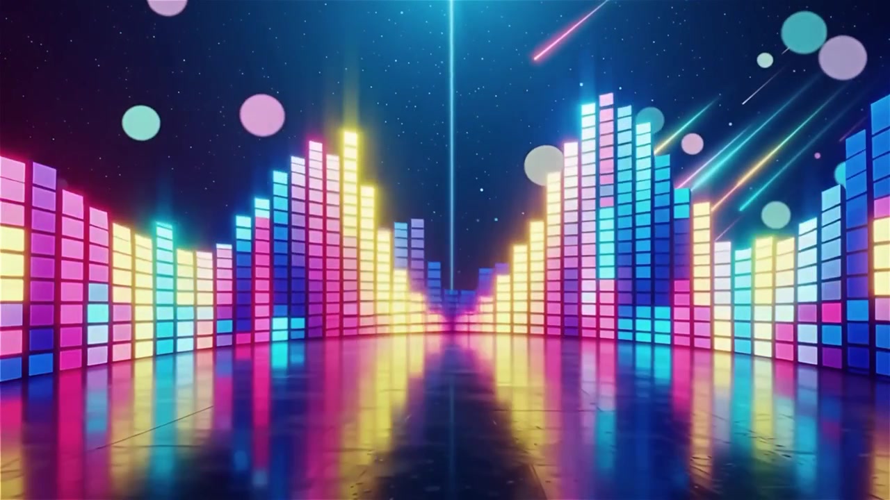 Futuristisk regnbuefarvet neon musik equalizer visualisering baggrund.