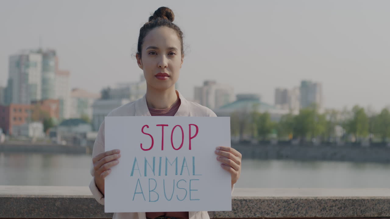 Woman protesting animal abuse