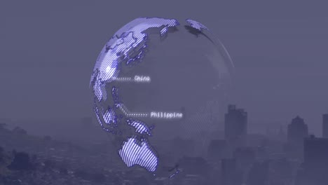 animation of globe over cityscape