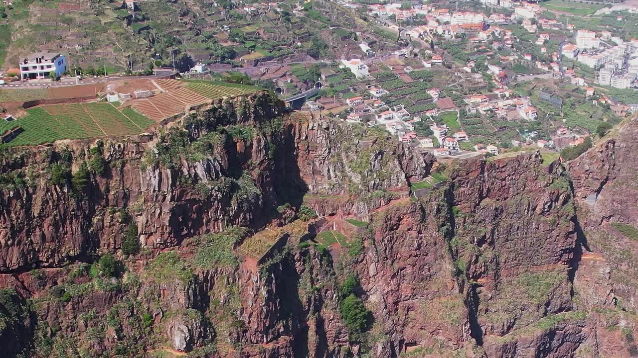 Stunning aerial view of Madeira's terraced farming on a cliff edge