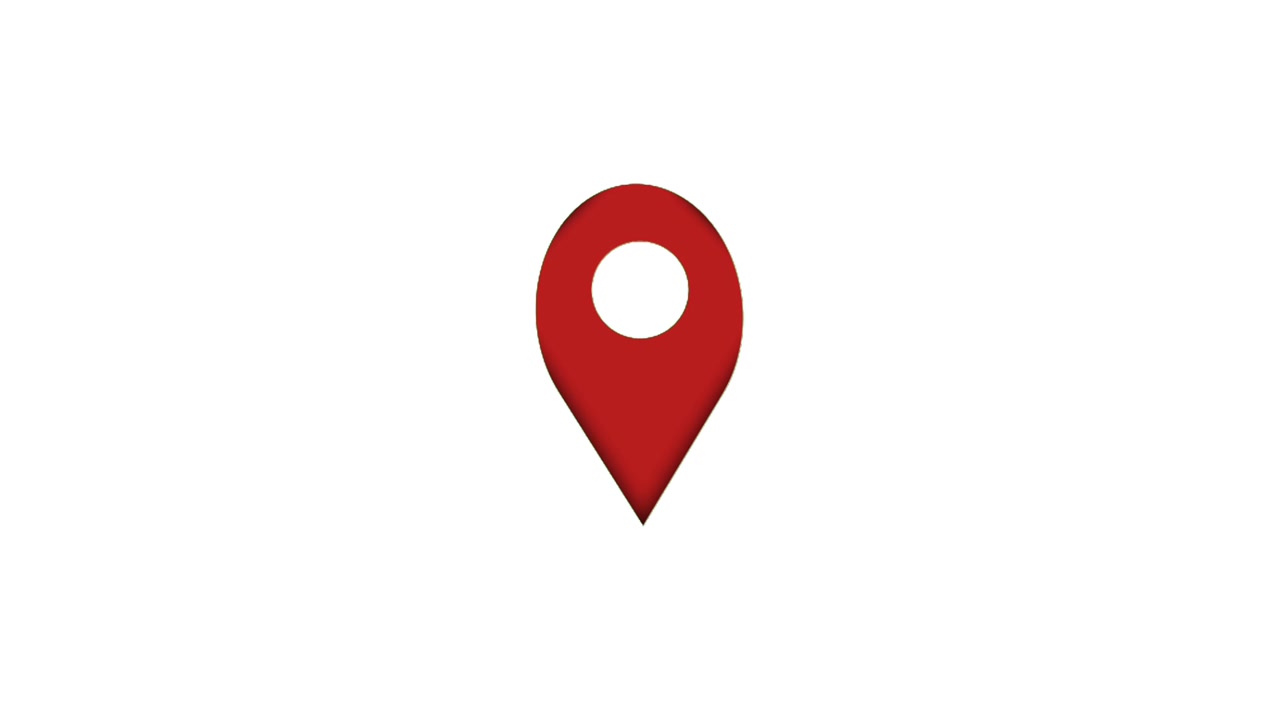 Animazione del simbolo dell'icona del segnaposto su sfondo bianco. Simbolo grafico in movimento di un segnaposto rosso per navigazione GPS, tracciamento mappa, geolocalizzazione, destinazione, pianificazione del percorso. Concetti di viaggio.