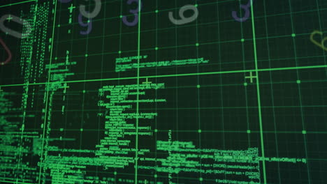 animation of data processing and numbers over grid