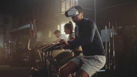 group vr fitness class in a gym