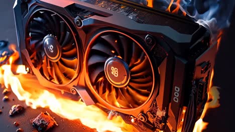 a close up of a video card on fire