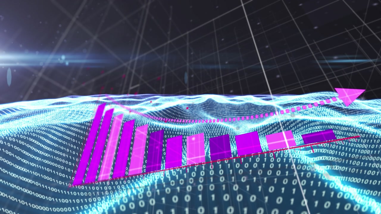 Animation of graphs and lights in digital space with waves
