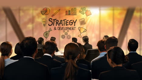 business people looking at strategy icons