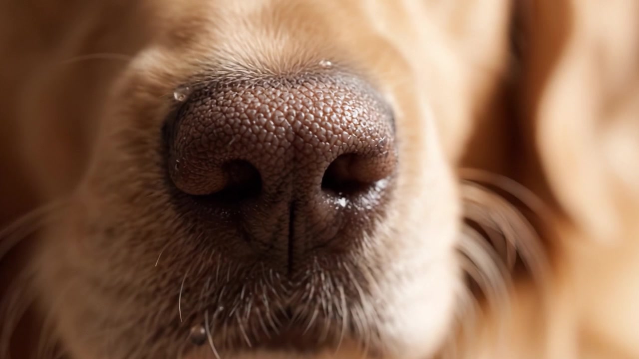 A Close-Up of a Golden Retriever's Nose: Capturing the Intricate Textures and Features of a Beloved Canine Companion in Two Frames