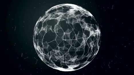 esfera, globo y espacio en forma de plexo. fondo geométrico abstracto con líneas móviles, puntos y triángulos. tecnología abstracta de fantasía plexo
