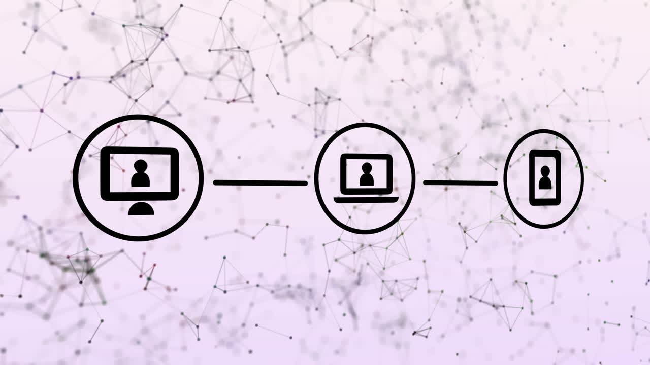 animación de la red de conexiones con iconos sobre fondo blanco