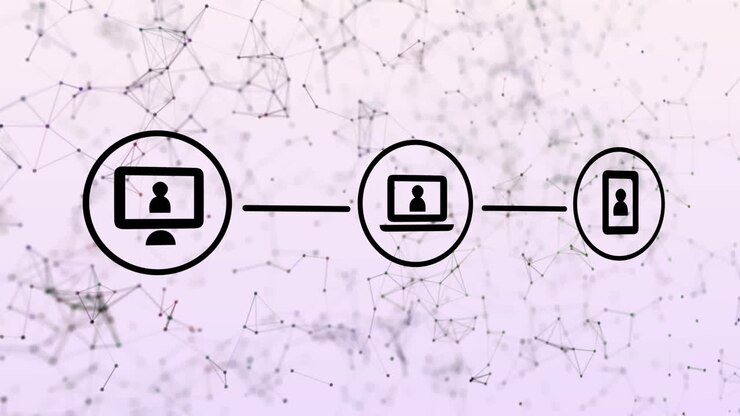 Animation of network of connections with icons over white background