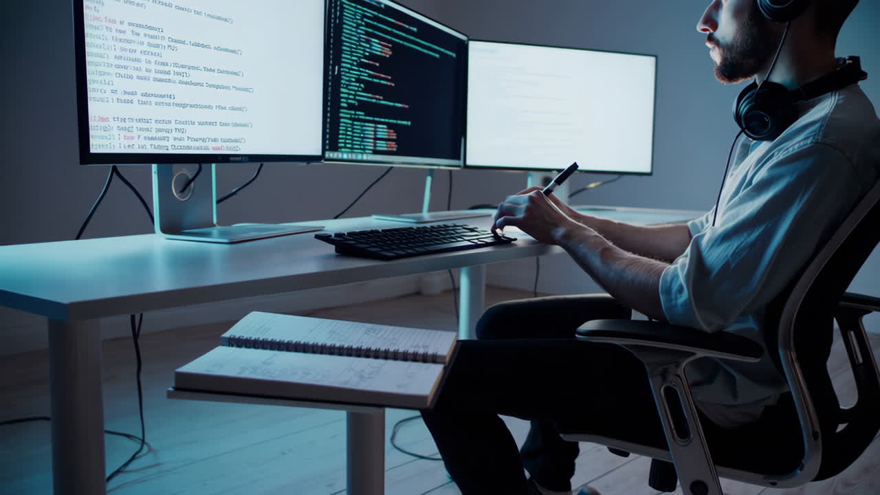 Programmer working on code at a desk