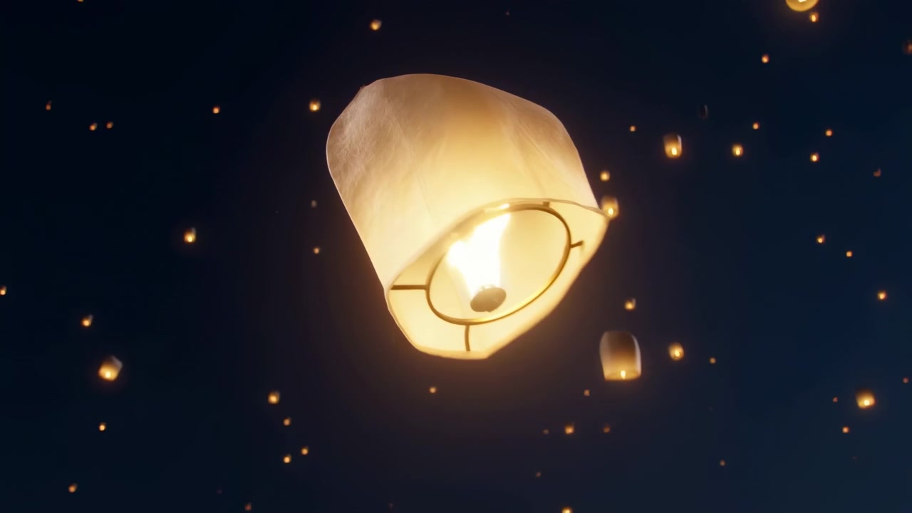 Tangan Melepaskan Lampion Kertas Bercahaya ke Langit, Api Emas Hangat Mengangkat Harapan dan Kenangan Selama Malam Festival