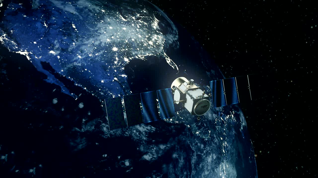 satélite moderno en órbita alrededor de la tierra.