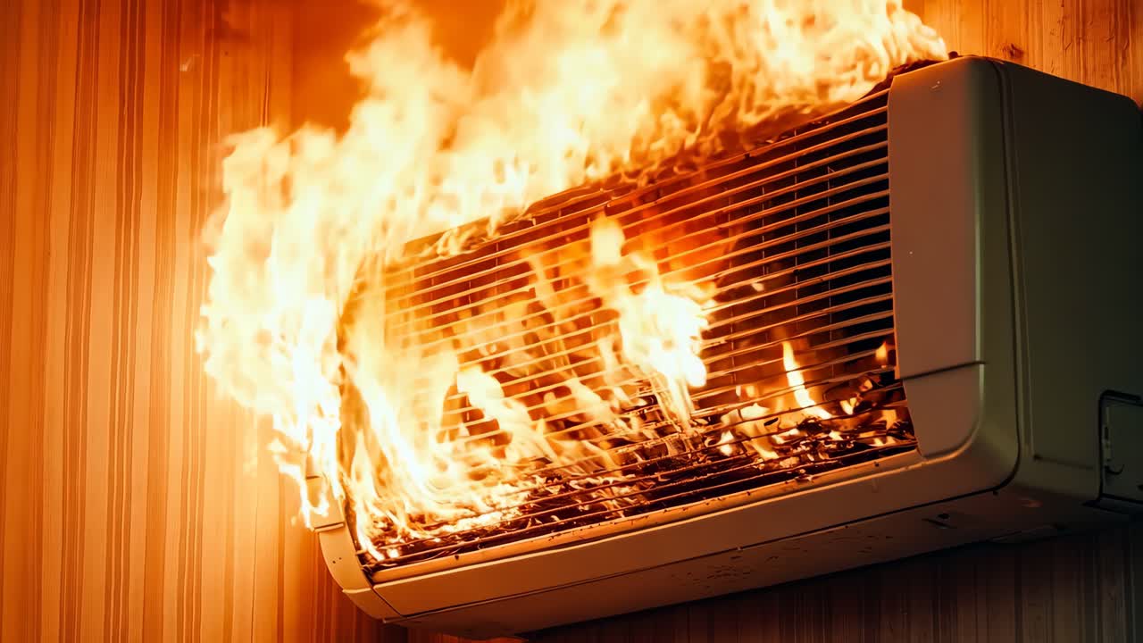 un fuego está ardiendo en un aire acondicionado en una pared