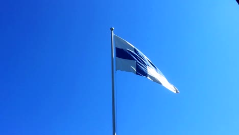 파란색 십자가가 있는 흰색 핀란드 깃발 흔들기