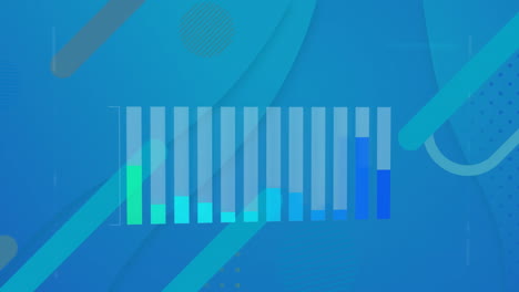 animation of statistics over abstract shapes on blue background with copy space