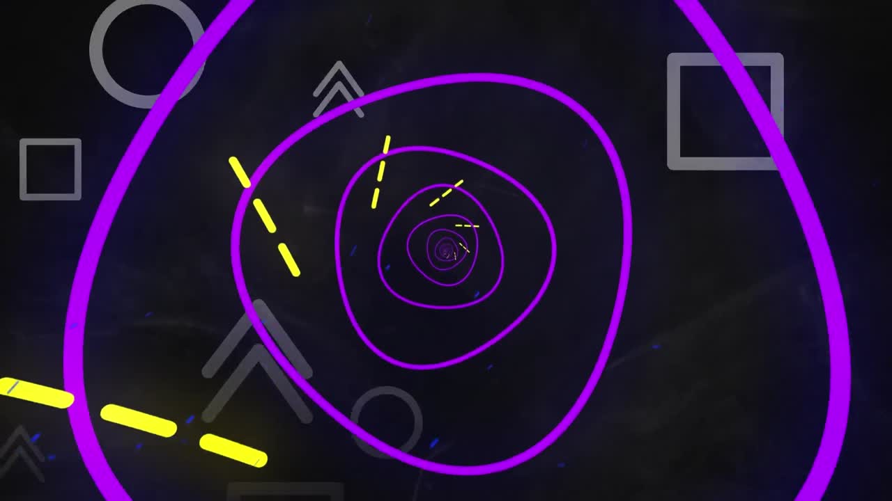 Animation of shapes moving over black background